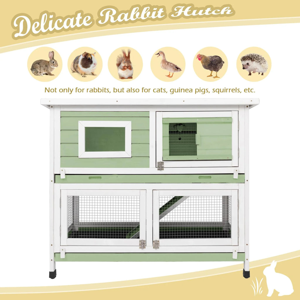 Rabbit Hutch Indoor Outdoor Cage on Wheels Two Story Weatherproof with Deep Trays G1859
