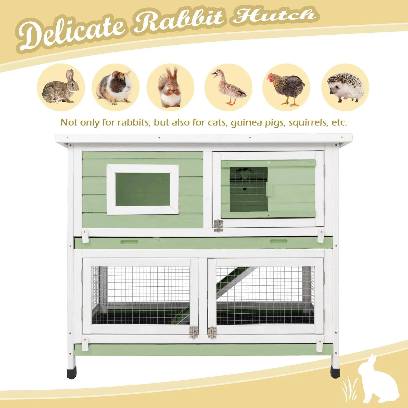Rabbit Hutch Indoor Outdoor Cage on Wheels Two Story Weatherproof with Deep Trays G1859