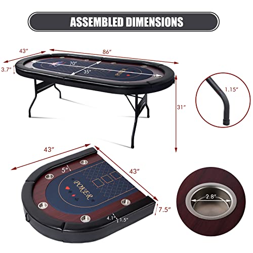 LED Poker Table, 10 Player Foldable Texas Holdem with LED Lights, USB Ports, Cup Holders A93805