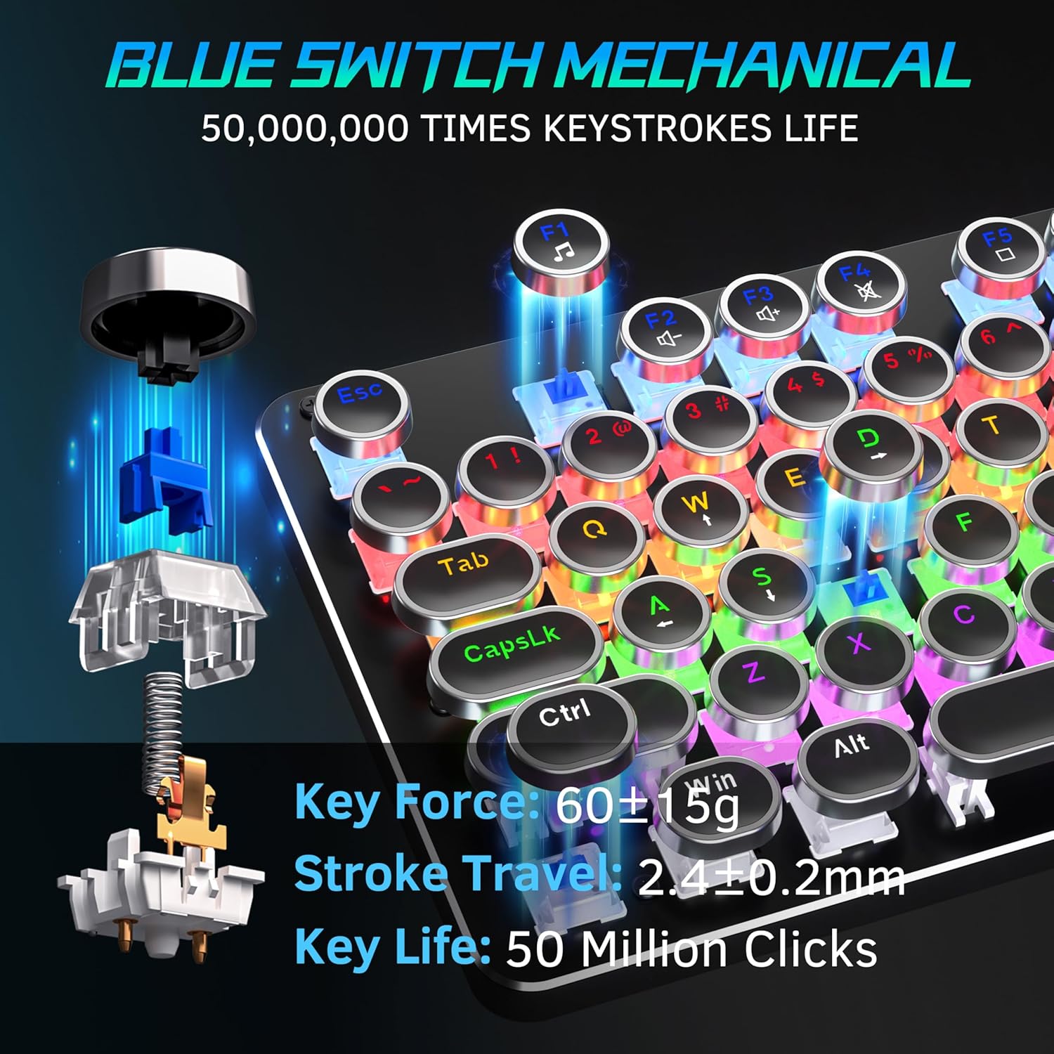 Mechanical Gaming Keyboard and Mouse Combo, Retro Metal Panel, RGB Backlit, 104 Keys B16775