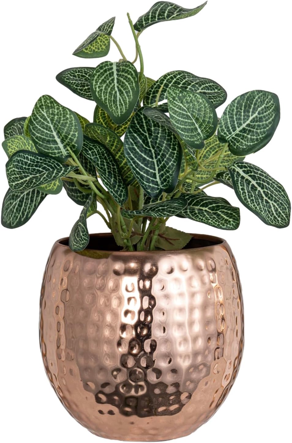 MyGift 6.5 Inch Handmade Modern Hammered Vintage Copper Tone Metal Planter Pot, Decorative Round Plant Container in Pebbled Texture - Handcrafted in India