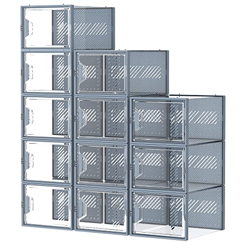 Clear Plastic Stackable Shoe Storage Boxes, 12 Pack, X-Large U602