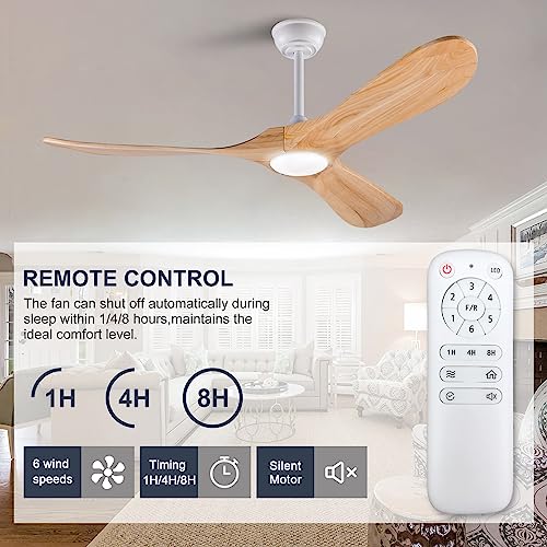 Wood Ceiling Fan with Lights Remote Control, 52 Inch, 6 Speed Reversible F4028