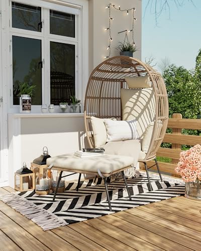 Wicker Egg Chair with Cushions and Ottoman L257