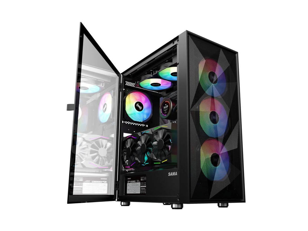 ATX Mid Tower Gaming Computer Case with Tempered Glass and 4 ARGB Fans Q847