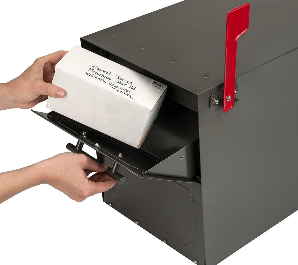 Stainless Steel Locking Post Mount Parcel Mailbox, Graphite Bronze M75483