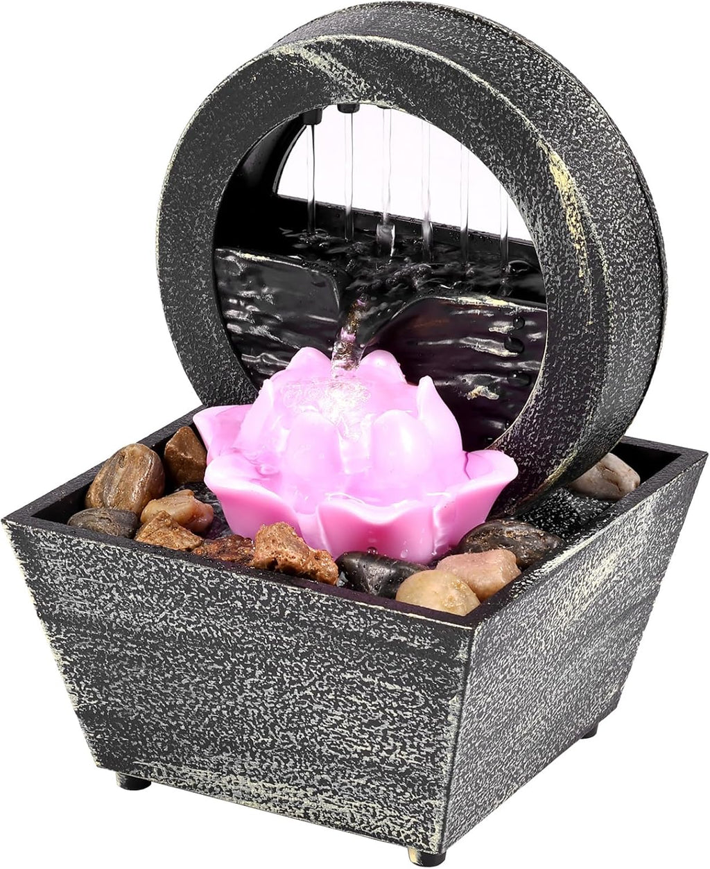 Tabletop Water Fountain with Light, Home Decor Soothing Sound Machine, Zen Meditation Waterfall Fountain, Battery/USB Operated Lotus Flower Indoor Zen Relaxation for Office Living Room Bedroom Decor