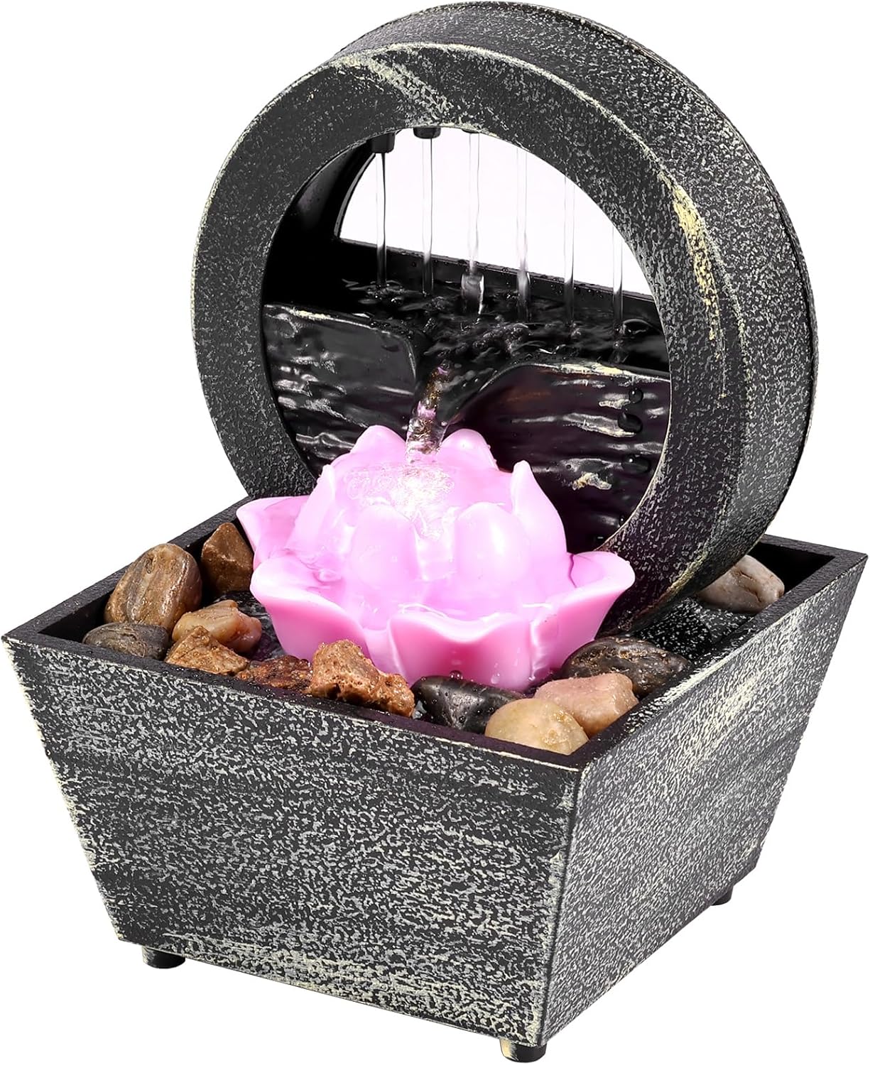 Tabletop Water Fountain with Light, Home Decor Soothing Sound Machine, Zen Meditation Waterfall Fountain, Battery/USB Operated Lotus Flower Indoor Zen Relaxation for Office Living Room Bedroom Decor