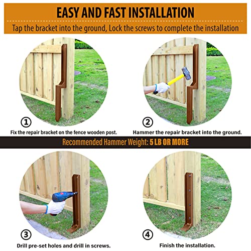 Fence Post Repair Kit for Broken Wooden Fence Post Stakes, Brown F41069
