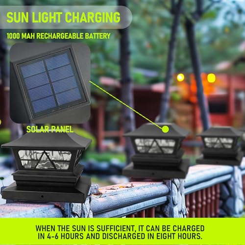 Solar Outdoor Fence Post Lights, 2 Modes Waterproof for Yard Garden Patio P5340
