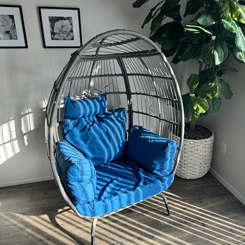 Rattan Egg Chair with Ottoman, Indoor Outdoor Wicker Chair with Footrest, 5 Cushions F541