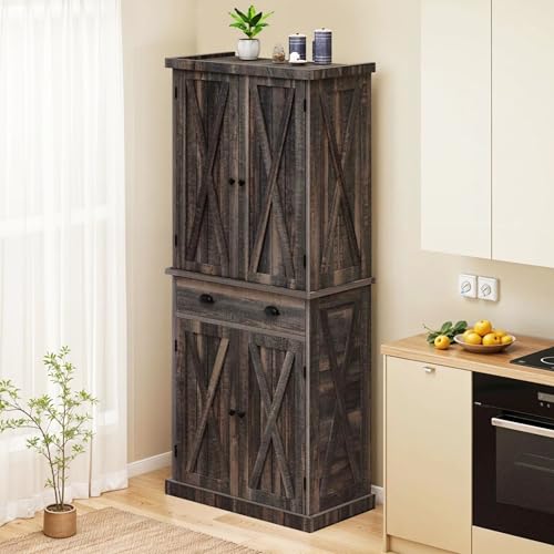 72" Tall Kitchen Pantry Cabinet with Barn Doors and Adjustable Shelves R388