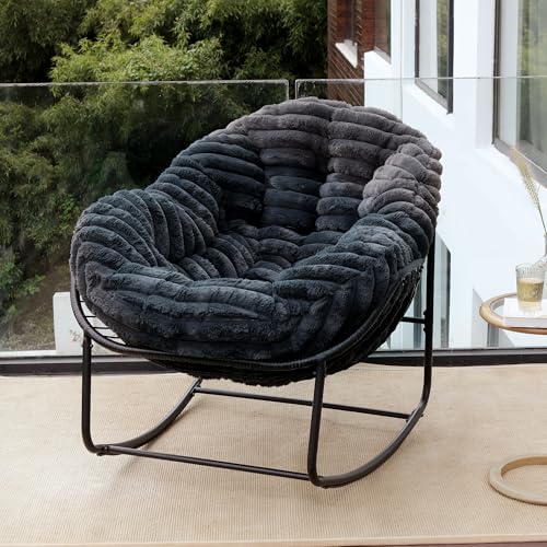 Wicker Egg Rocking Chair with Padded Cushion for Patio and Garden J177274