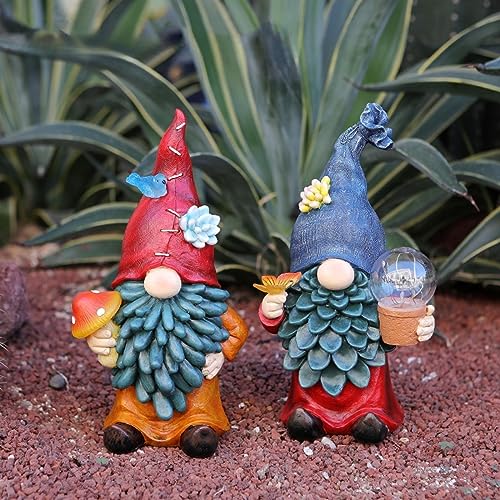 Solar Gnomes Garden Statues with LED Light for Outdoor Yard Decor P683