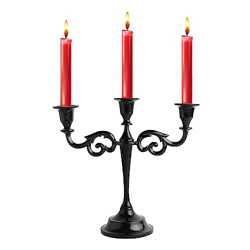 5 Arm Candelabra 10 inch Tall Glossy Black Taper Candle Holders, Candle Stands, Candlesticks Holders for Home Decor, Wedding, Parties, Dining Table Centerpiece, Fit 3/4 inch Thick Candles
