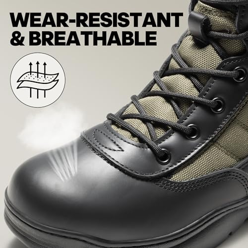 Men's Military Tactical Work Boots Side Zipper Leather Motorcycle Combat Boots N655026