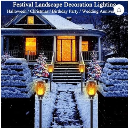 Solar Torch Lights Outdoor 4-Pack Flickering Flame Waterproof Garden Decor R5829