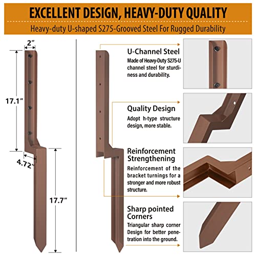 Fence Post Repair Kit for Broken Wooden Fence Post Stakes, Brown F41069