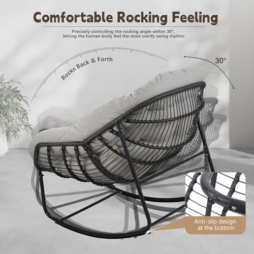 Wicker Egg Rocking Chair with Padded Cushion for Patio and Garden J177274