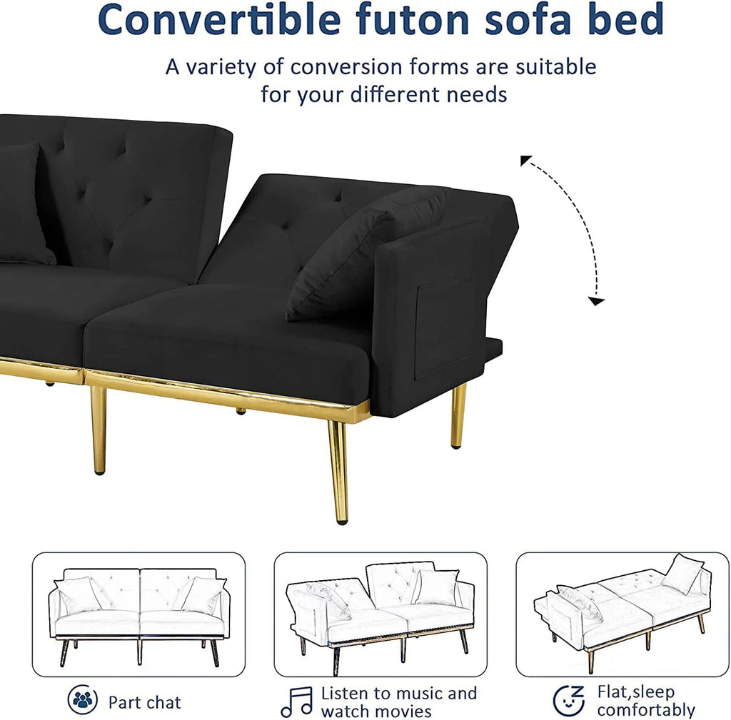 Convertible Folding Sofa Bed with 2 Pillows, Velvet Sleeper Couch for Small Spaces Y7101