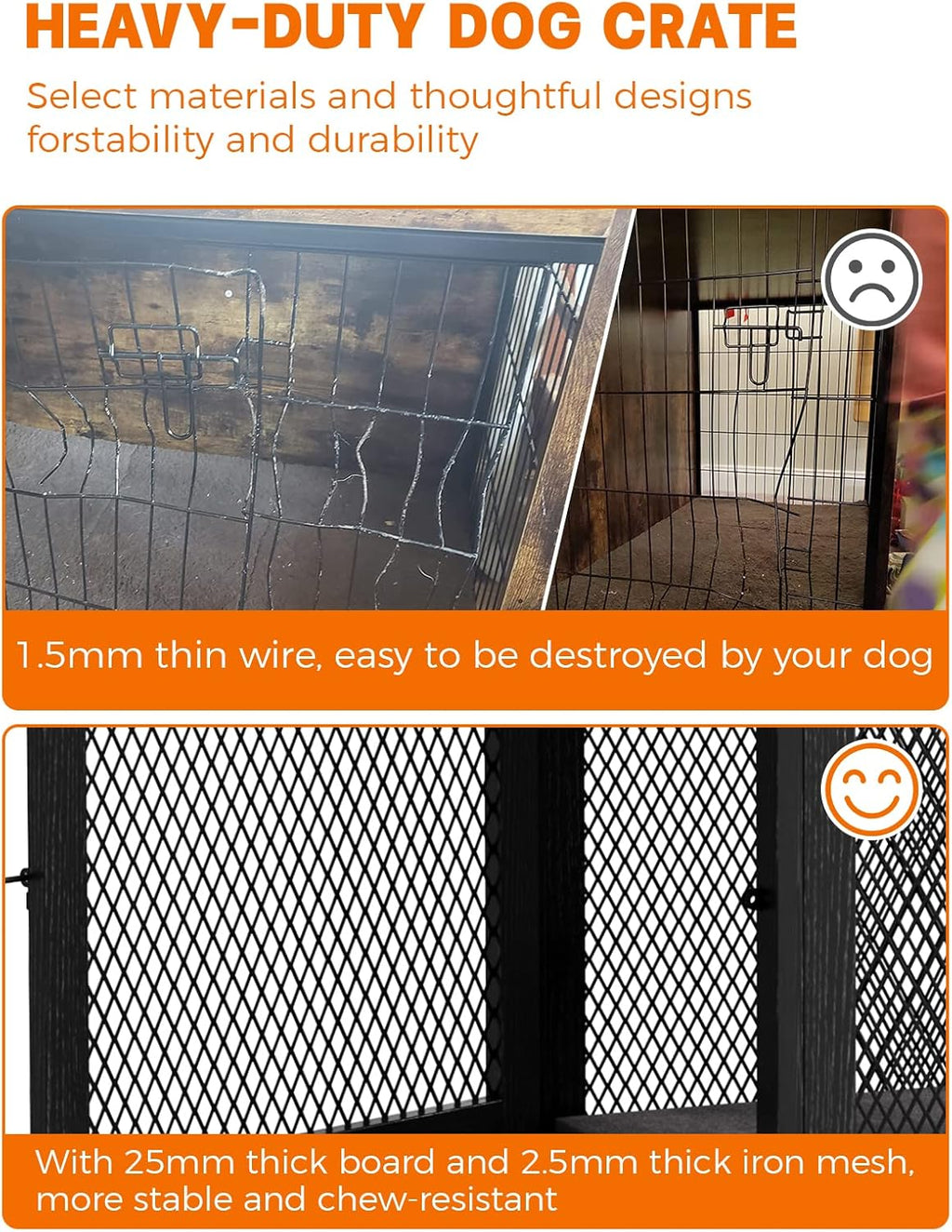 Wooden Dog Crate with Tray and Cushion, Double Doors Indoor Kennel for Small Medium Dogs T970