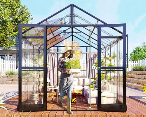 8x10x7.5 FT Outdoor Aluminum Polycarbonate Greenhouse with Ventilation and Rain Gutter C279792