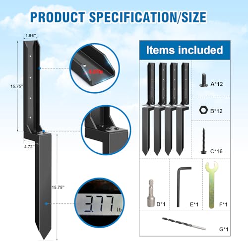 Fence Post Repair Kit, Heavy Duty Anchor Stakes E42966