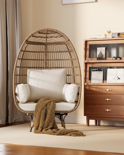 Wicker Egg Chair with Cushions and Ottoman L257