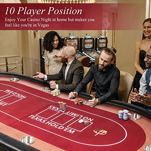 84" Foldable Poker Table with Chips Tray, 10 Player Oval, Green Felt U489