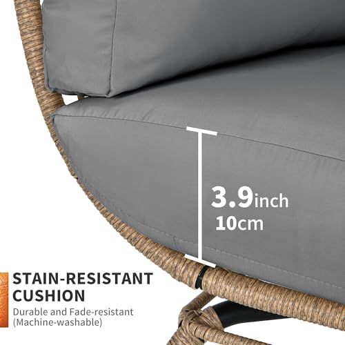 Rattan Egg Chair with Ottoman, Indoor Outdoor Wicker Chair with Footrest, 5 Cushions F541