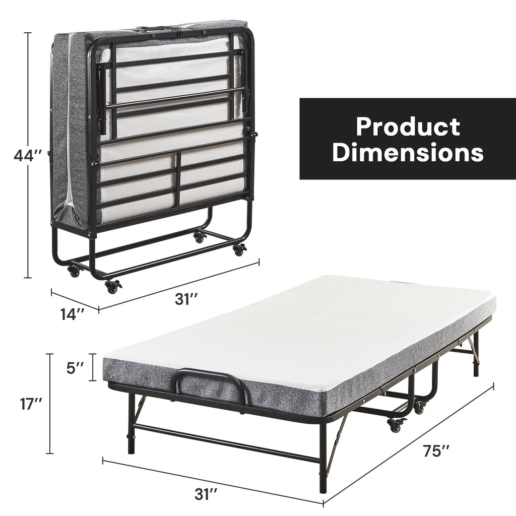 Folding Bed with Mattress, 75" x 31", Rollaway Guest Bed for Adults, Portable Foldable Bed with Memory Foam Mattress Q25472