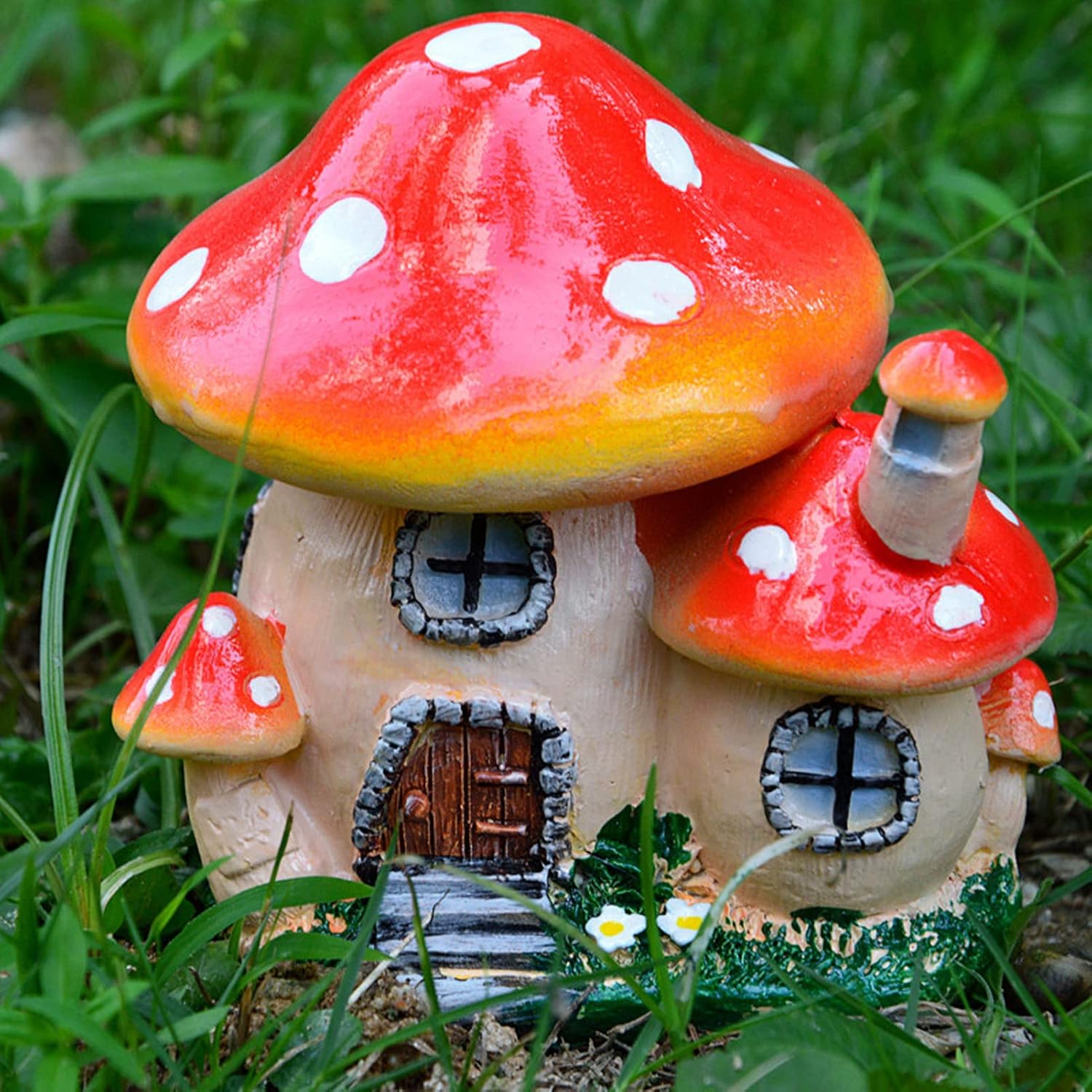 Mushroom House Sculpture Resin Fairy Garden Decor L426