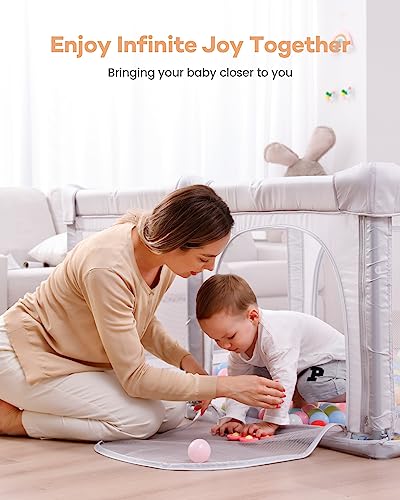 Foldable Extra Large Baby Playpen with Gate, Grey Q683
