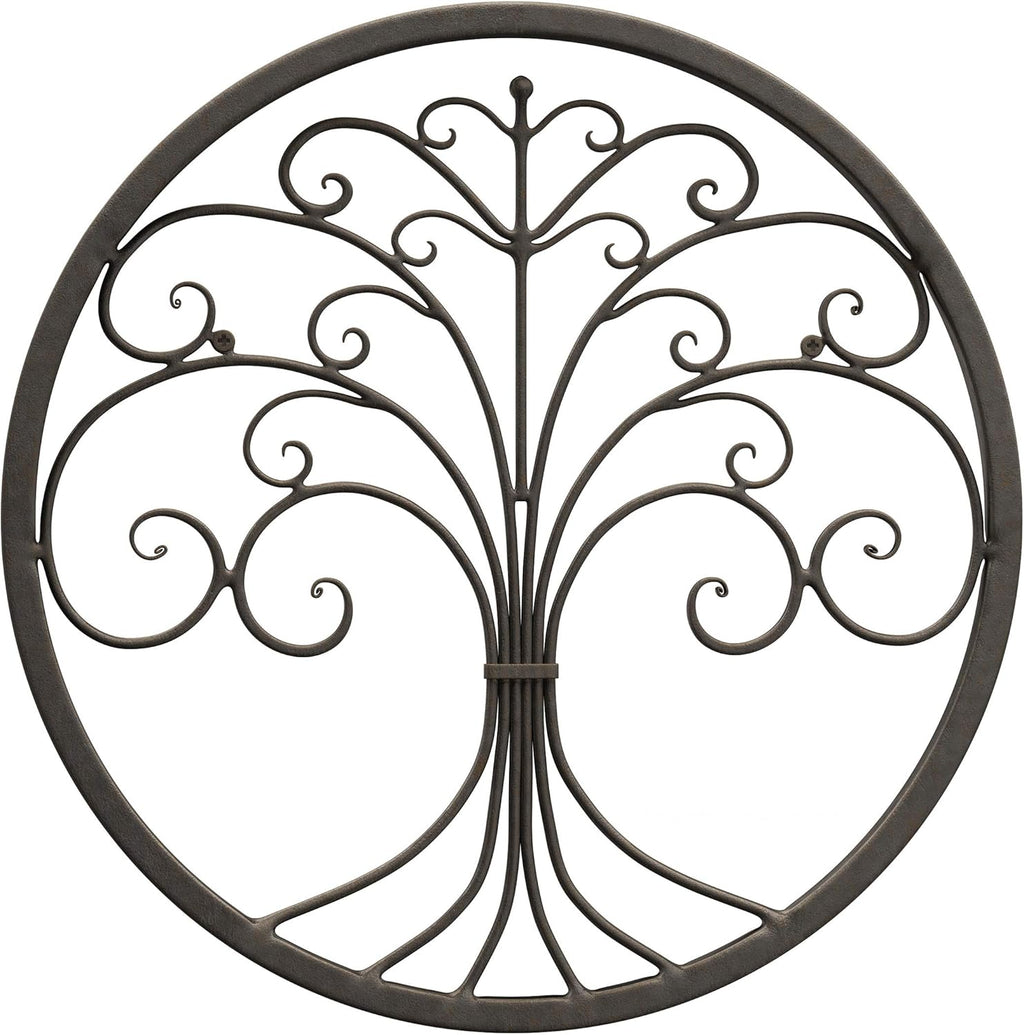 Iron Metal Tree of Life Wall Sculpture Art, Round, Brown D988731