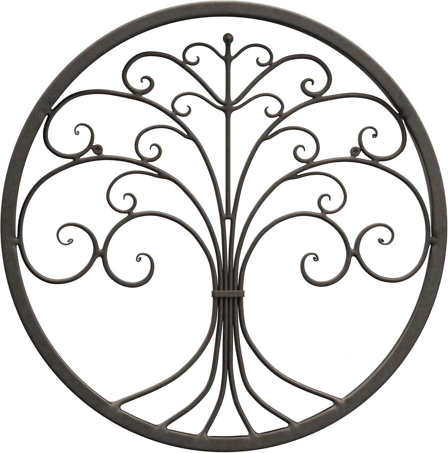 Iron Metal Tree of Life Wall Sculpture Art, Round, Brown D988731