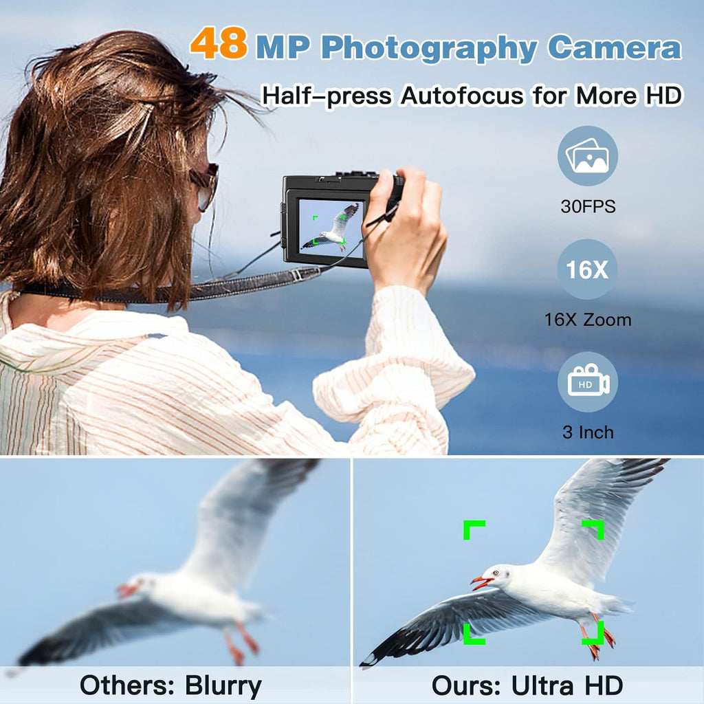 4K Digital Camera for Photography, Autofocus, 48MP Vlogging with Flip Screen K823