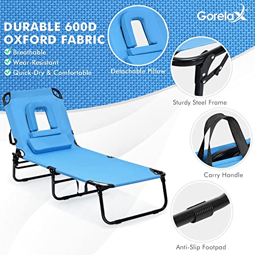 Folding Chaise Lounge Chair, Blue A749689