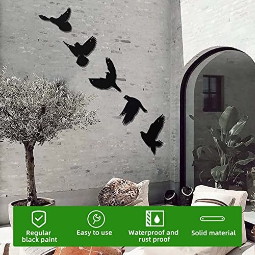 3D Black Birds Metal Wall Decor, 5 Pieces I372