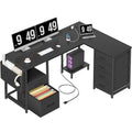 L Shaped Gaming Desk with Storage Drawers and Power Outlets I94529