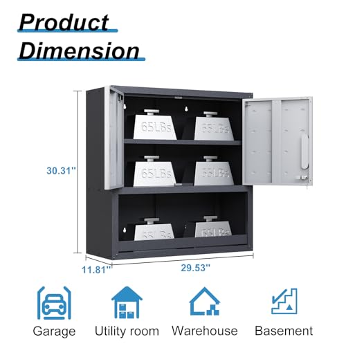 Wall Cabinet with 2 Doors, Lockable, Adjustable Shelves, Heavy Duty Steel J4545