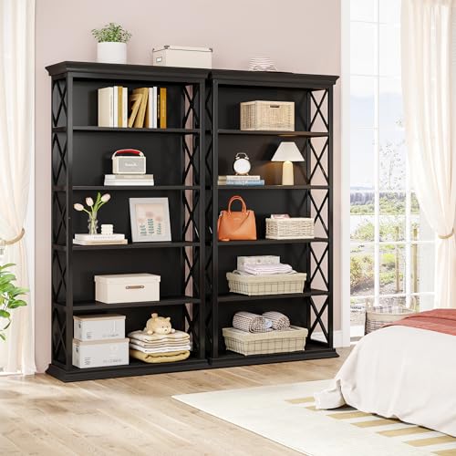 6-Tier Industrial Bookcase, 71 Inches Tall, Floor Standing Storage Shelves for Home Office, Brown and Black V7912