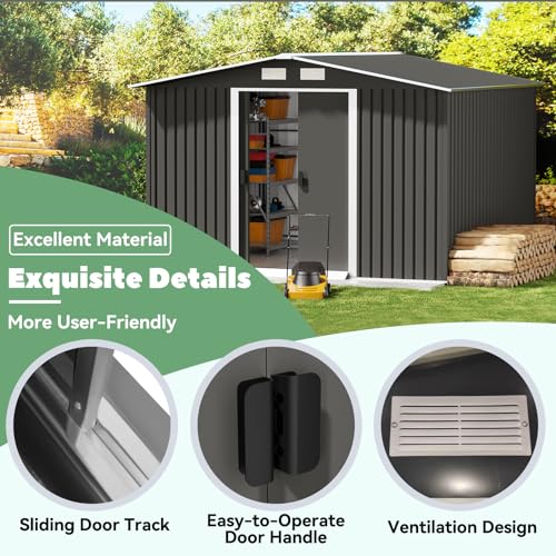 10 x 10 ft Outdoor Metal Storage Shed with Double Sliding Door O55531