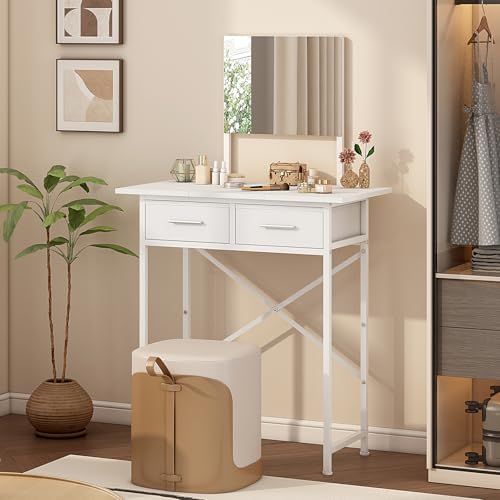 White Vanity Desk with Mirror and Drawers B362573