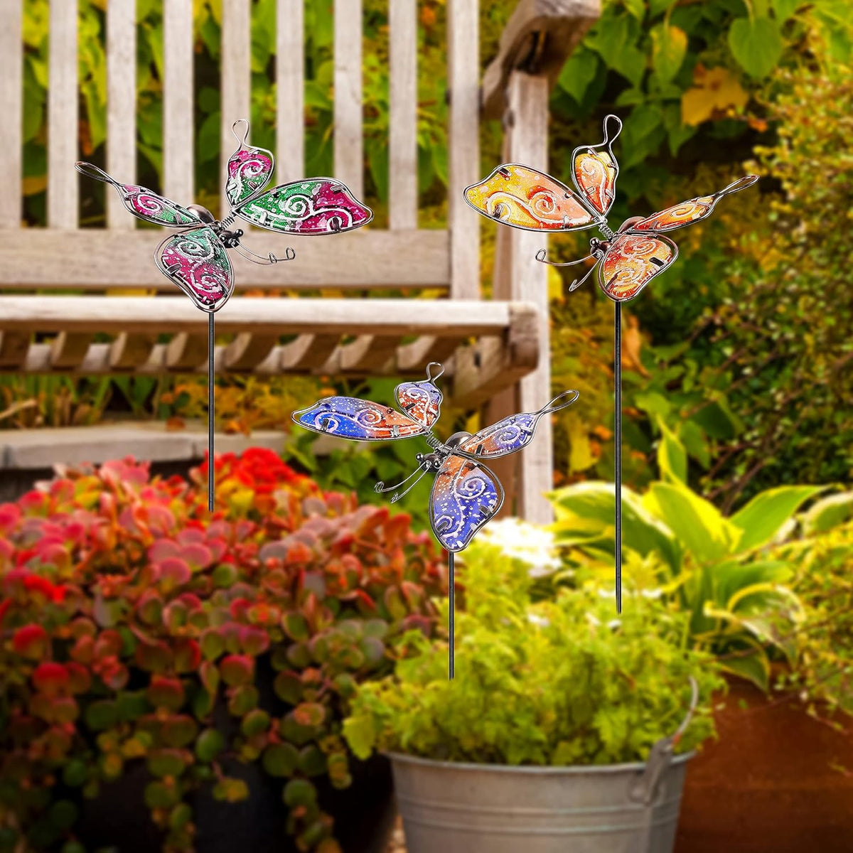 Butterfly Garden Stakes, 30 Inch Colorful Metal Yard Art for Outdoor Decor H907057