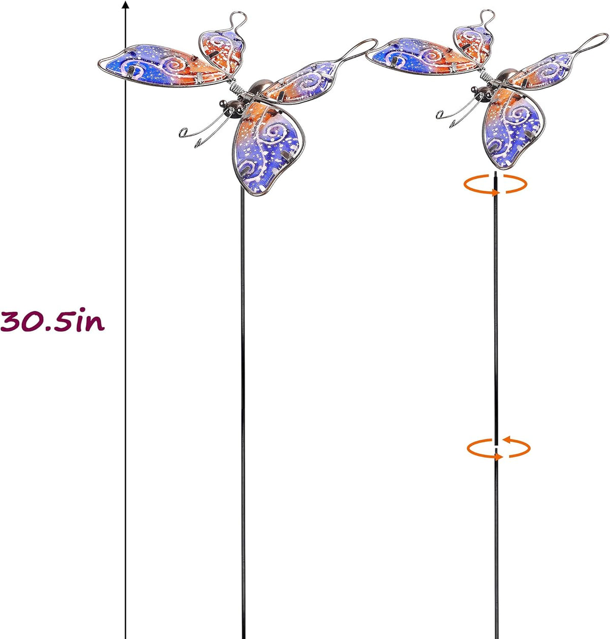 Butterfly Garden Stakes, 30 Inch Colorful Metal Yard Art for Outdoor Decor H907057