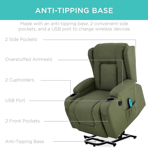 Electric Power Lift Recliner Massage Chair with Heat and USB Port, Brown M560374