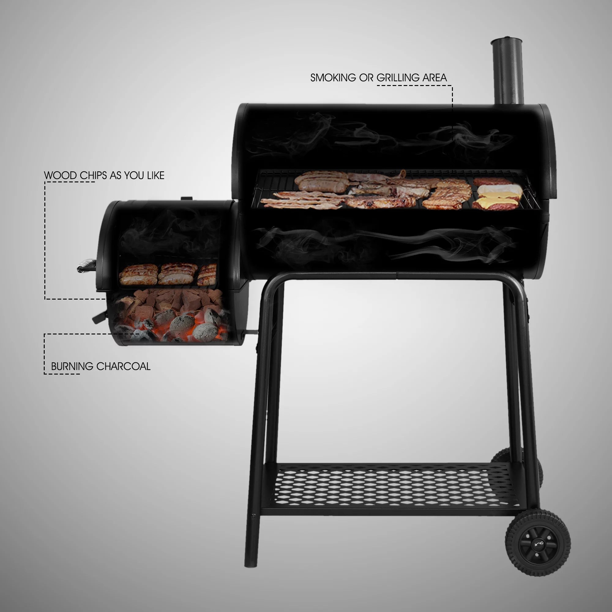 Charcoal Grill with Offset Smoker and BBQ Gloves X1282