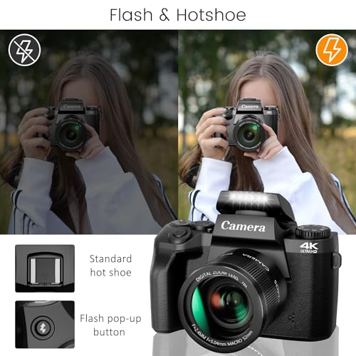 4K 64MP WiFi Touch Screen Vlogging Camera with Flash and 32GB SD Card X958972