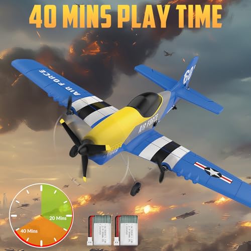 3 Channel RC Plane P-51D Mustang, Remote Control Airplane Ready to Fly, 2.4GHz 6-axis Gyro Stabilizer, Easy to Fly for Kids & Beginners G5520