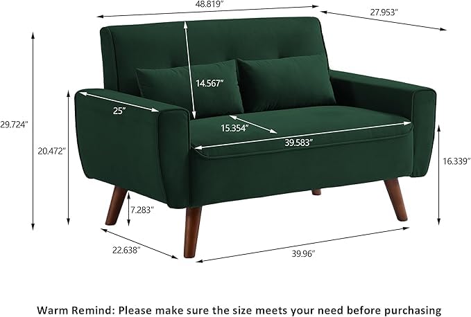 Mid Century Modern Loveseat Sofa with Wood Legs Z78752